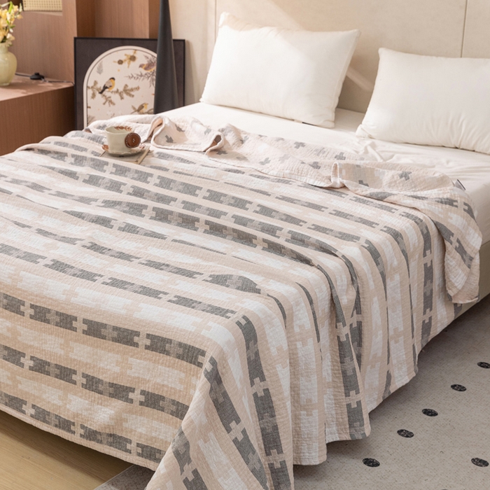 91家纺网 家纺一手货源 找家纺 乐家毛巾被 2025春夏新款三层棉全棉纯棉毛巾被 粉色加号