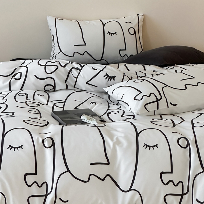 91家纺网 家纺一手货源 找家纺 （总）艾沁2025新品全棉简约黑白四件套-白日梦黑