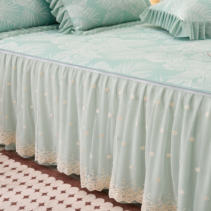 91家纺网 家纺一手货源 找家纺 家之硕家纺 2025春夏新款凉感提花凉席三件套-夏日清凉系列 夏日清凉---绿