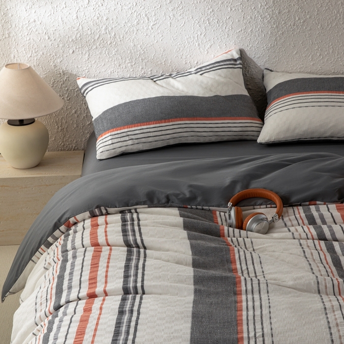 91家纺网 家纺一手货源 找家纺 简宜家居（朝初家纺） 2025新款华夫纯棉格色织提花四件套 初色-灰