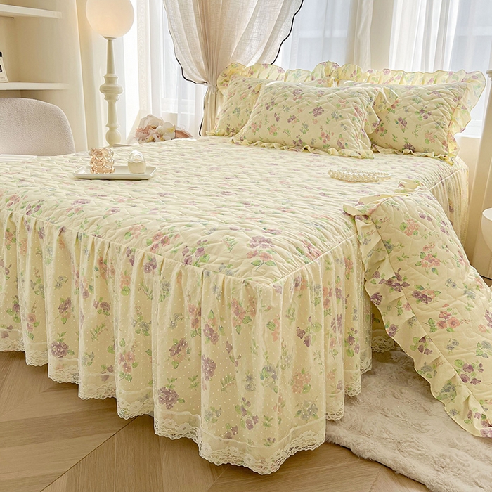 91家纺网 家纺一手货源 找家纺 宜凡家纺 2025新款糯糯棉全夹棉床笠式床裙四件套 漫花香