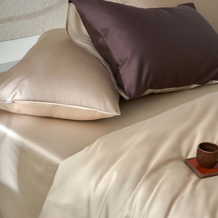 91家纺网 家纺一手货源 找家纺 咏绒家纺工厂店 2025新款60支奥地利兰精天丝纯色天丝棉四件套 摩卡（摩卡-大麦茶）