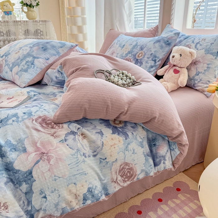 91家纺网 家纺一手货源 找家纺 壹号库 2025新款A类提花有氧彩竺绵四件套 水墨兰花