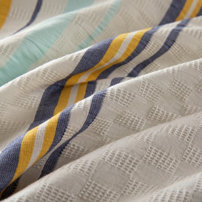 91家纺网 家纺一手货源 找家纺 简宜家居（朝初家纺） 2025新款华夫纯棉格色织提花四件套 初色-蓝