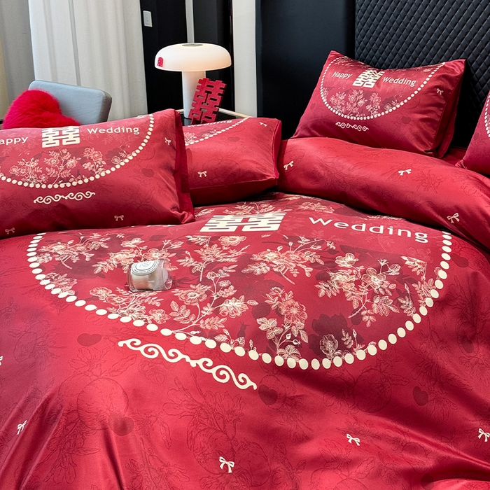 91家纺网 家纺一手货源 找家纺 （总）奥汀洛家纺 2025新款亲肤棉数码印花婚庆四件套