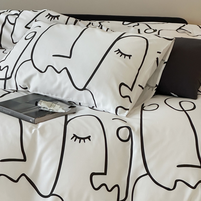 91家纺网 家纺一手货源 找家纺 （总）艾沁2025新品全棉简约黑白四件套-白日梦黑