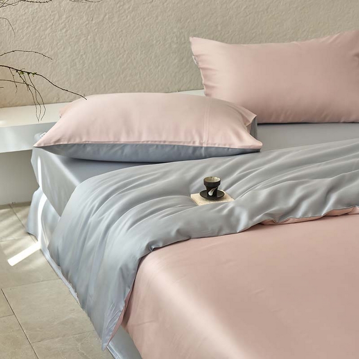 91家纺网 家纺一手货源 找家纺 咏绒家纺工厂店 2025新款60支奥地利兰精天丝纯色天丝棉四件套 藕合（脏脏粉-朦胧灰）