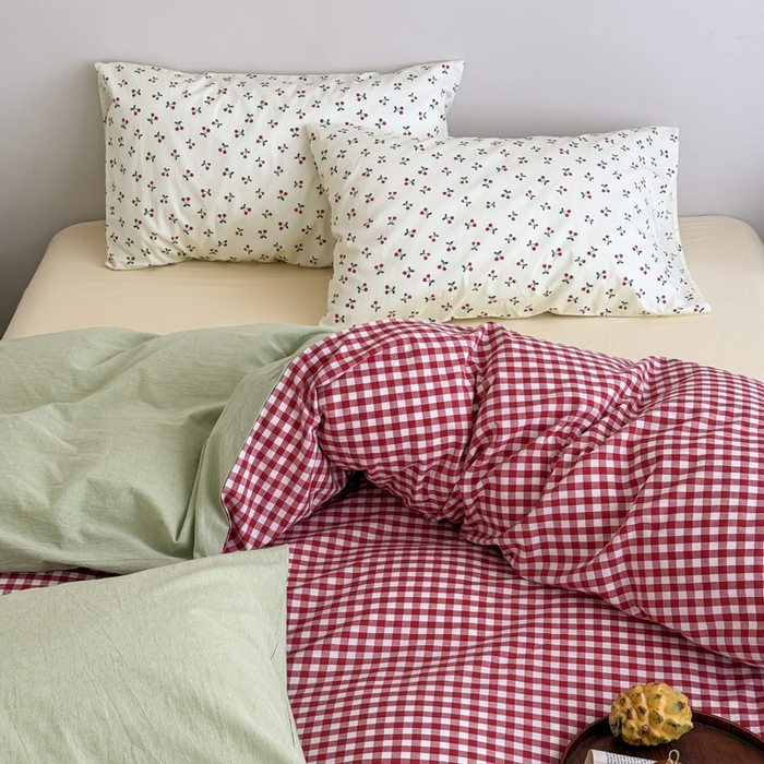 91家纺网 家纺一手货源 找家纺 （总）艾沁2025新款全棉色织水洗棉西瓜色撞色四件套