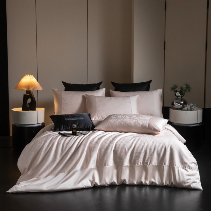 91家纺网 家纺一手货源 找家纺 安莱生活2025新款天丝棉拼接暗合工艺四件套-邂逅系列 澜汐