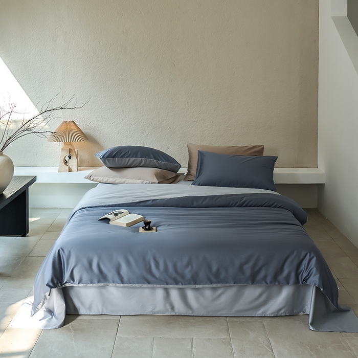 91家纺网 家纺一手货源 找家纺 咏绒家纺工厂店 2025新款60支奥地利兰精天丝纯色天丝棉四件套 菘蓝（暮色灰紫-朦胧灰）