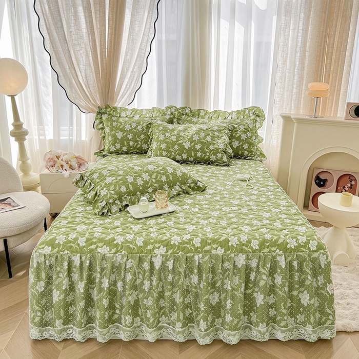 91家纺网 家纺一手货源 找家纺 宜凡家纺 2025新款糯糯棉全夹棉床笠式床裙四件套 后庭花