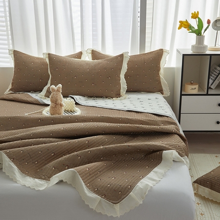 2025新款A类全棉双层纱花边床盖（ 风格一） 团团