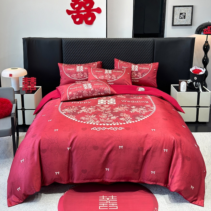 91家纺网 家纺一手货源 找家纺 （总）奥汀洛家纺 2025新款亲肤棉数码印花婚庆四件套