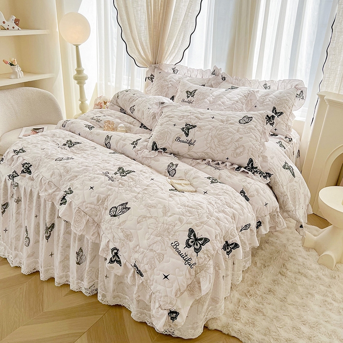 91家纺网 家纺一手货源 找家纺 宜凡家纺 2025新款糯糯棉全夹棉床笠式床裙四件套 梦幻蝴蝶