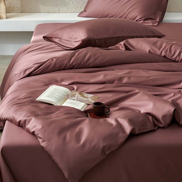 91家纺网 家纺一手货源 找家纺 咏绒家纺工厂店 2025新款60支奥地利兰精天丝纯色天丝棉四件套 覆盆子（芋泥豆沙）