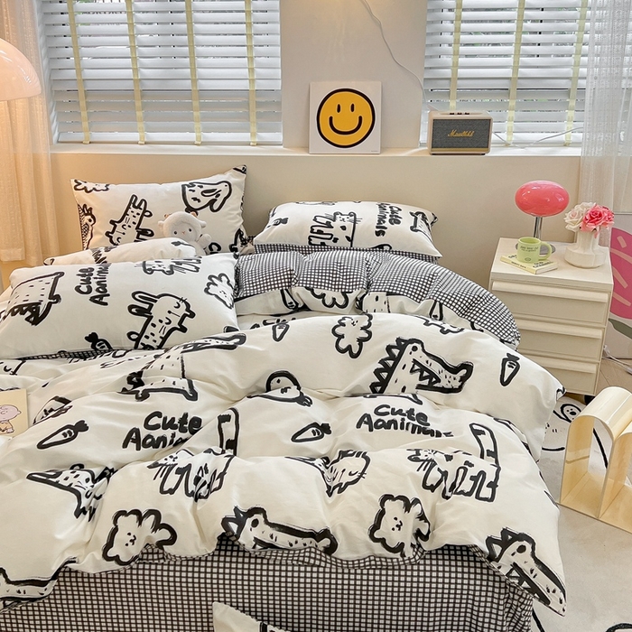 91家纺网 家纺一手货源 找家纺 吉象家纺13070全棉四件套纯棉四件套直播小清新男孩女漫画家