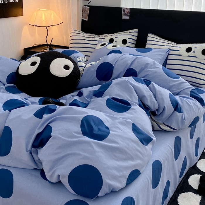 91家纺网 家纺一手货源 找家纺 吉象 2025新款大眼睛毛巾绣四件套 大眼睛-波点魅惑蓝