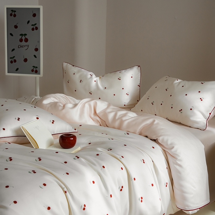 91家纺网 家纺一手货源 找家纺 简纯主义 2025新款兰精天丝印花四件套 樱桃粉