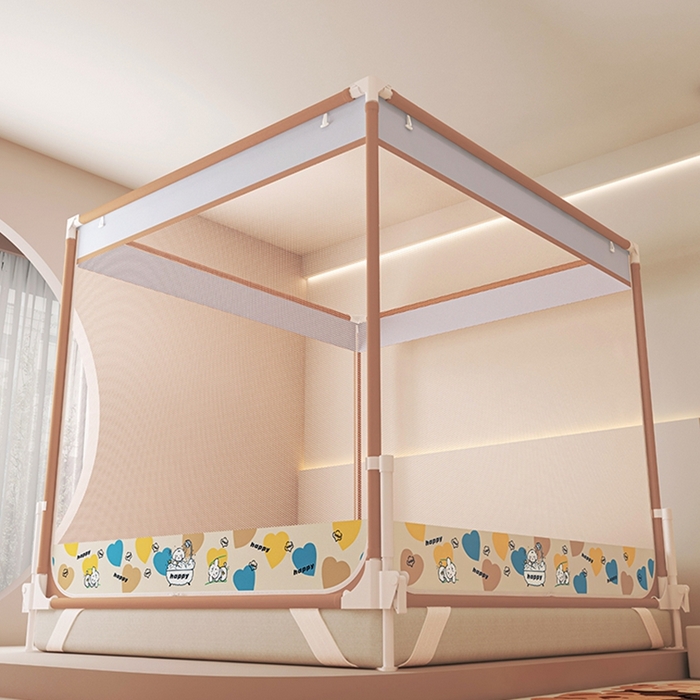 91家纺网 家纺一手货源 找家纺 迪凡保罗蚊帐 2025新款2508围栏级防摔数码印花坐床蚊帐 驼色