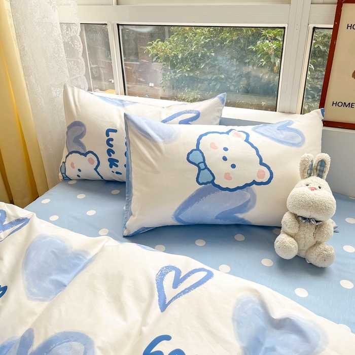 91家纺网 家纺一手货源 找家纺 吉象家纺13070全棉四件套纯棉四件套直播小清新男孩女兰心小熊