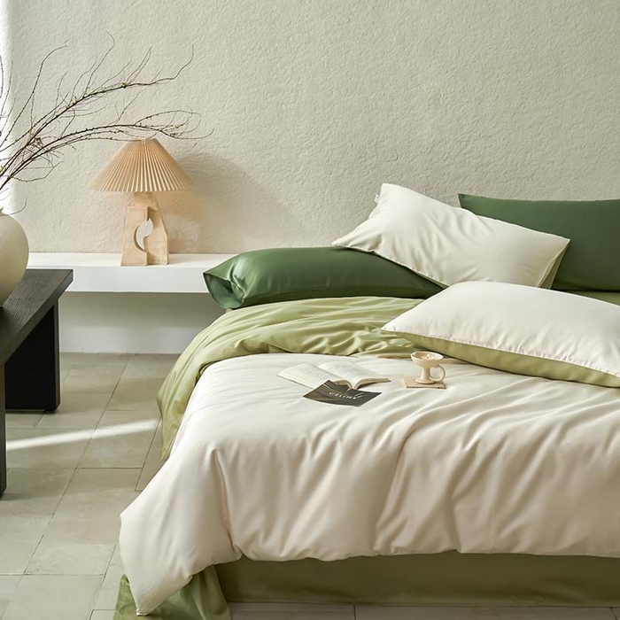 91家纺网 家纺一手货源 找家纺 咏绒家纺工厂店 2025新款60支奥地利兰精天丝纯色天丝棉四件套 乳白（乳白-冷黄绿）