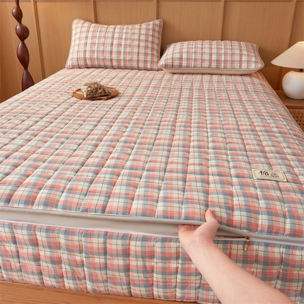 （总）伊人坊2025新款全棉色织水洗棉六面全包床笠床垫保护套无印风