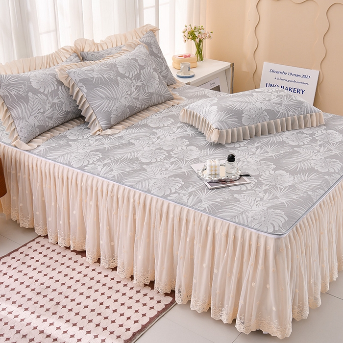 91家纺网 家纺一手货源 找家纺 家之硕家纺 2025春夏新款凉感提花凉席三件套-夏日清凉系列 夏日清凉---浅灰