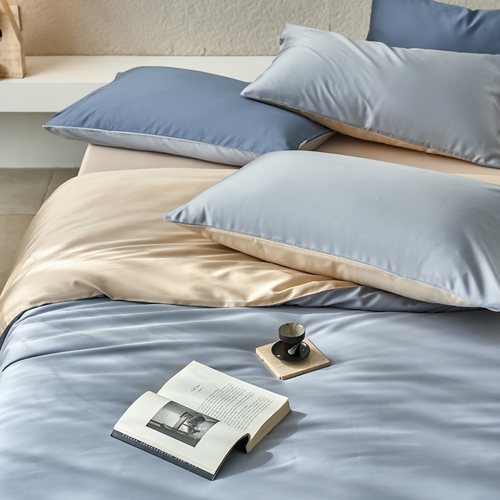 91家纺网 家纺一手货源 找家纺 咏绒家纺工厂店 2025新款60支奥地利兰精天丝纯色天丝棉四件套 岩岭（朦胧灰-小麦色）