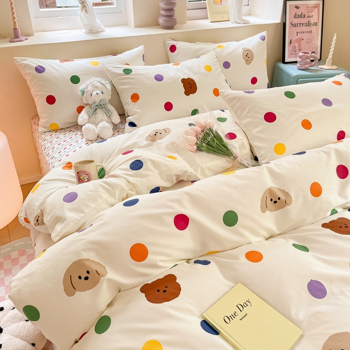 91家纺网 家纺一手货源 找家纺 吉象家纺13070全棉四件套纯棉四件套直播小清新男孩女炫彩狗