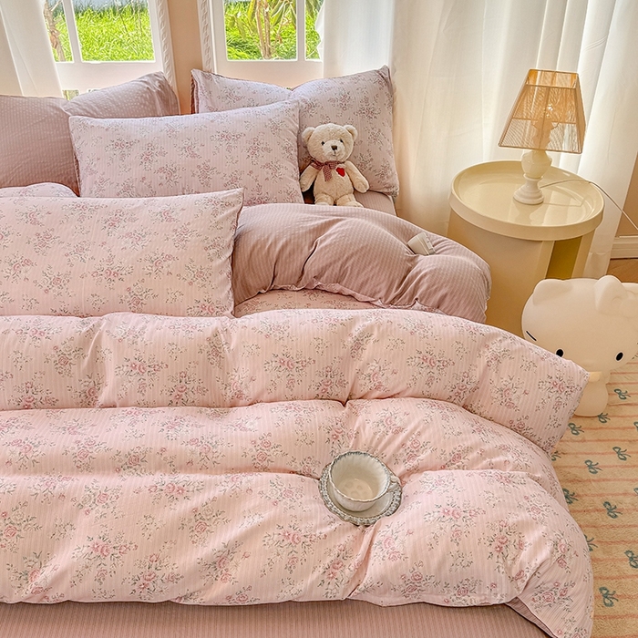 91家纺网 家纺一手货源 找家纺 壹号库 2025新款A类提花有氧彩竺绵四件套 桃花诺