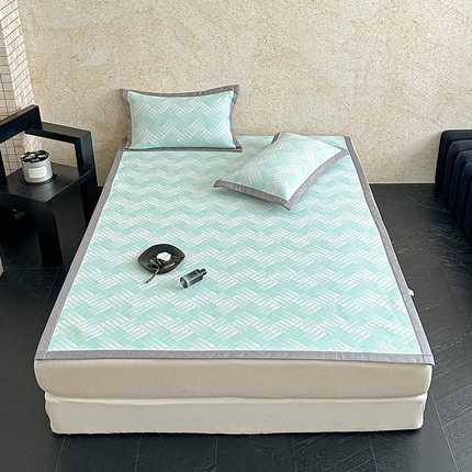 源舜 2025新款冰柔丝三明治凉席 编织格-水绿