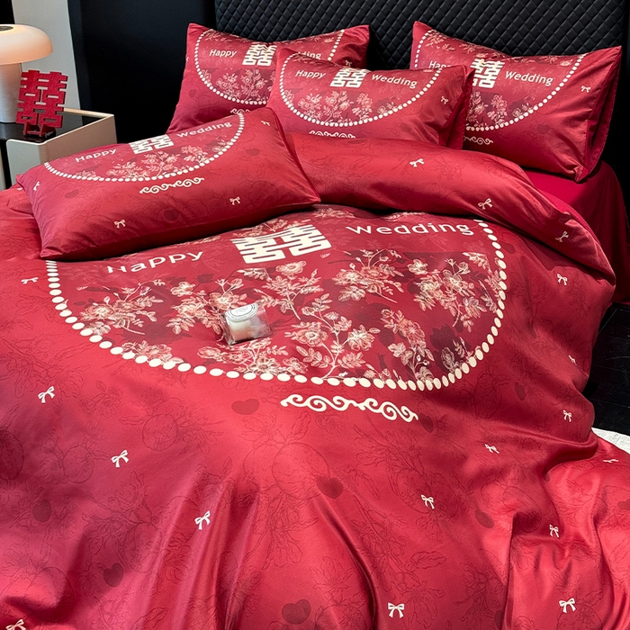 91家纺网 家纺一手货源 找家纺 （总）奥汀洛家纺 2025新款亲肤棉数码印花婚庆四件套