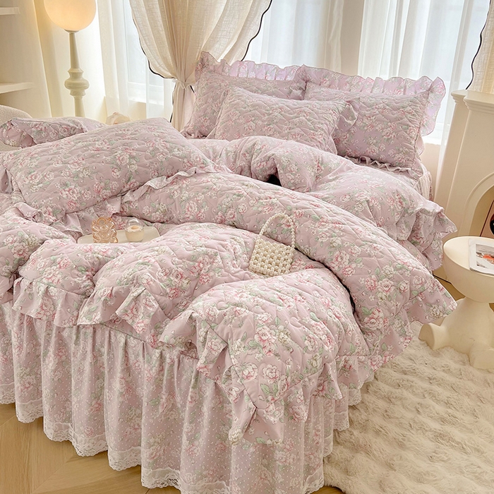 91家纺网 家纺一手货源 找家纺 宜凡家纺 2025新款糯糯棉全夹棉床笠式床裙四件套 柏林梦境