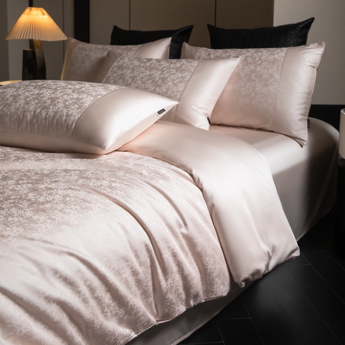 91家纺网 家纺一手货源 找家纺 安莱生活2025新款天丝棉拼接暗合工艺四件套-邂逅系列 澜汐