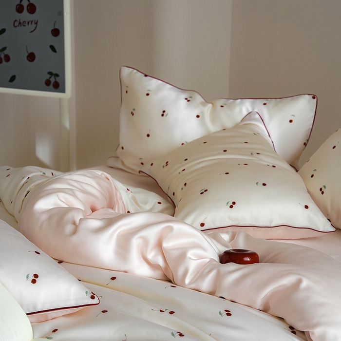 91家纺网 家纺一手货源 找家纺 简纯主义 2025新款兰精天丝印花四件套 樱桃粉