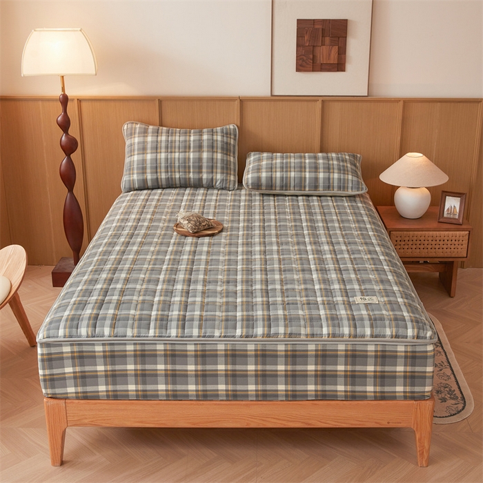 91家纺网 家纺一手货源 找家纺 伊人坊2025新款全棉色织水洗棉六面全包床笠床垫保护套无印风 单层床围-诺卡格