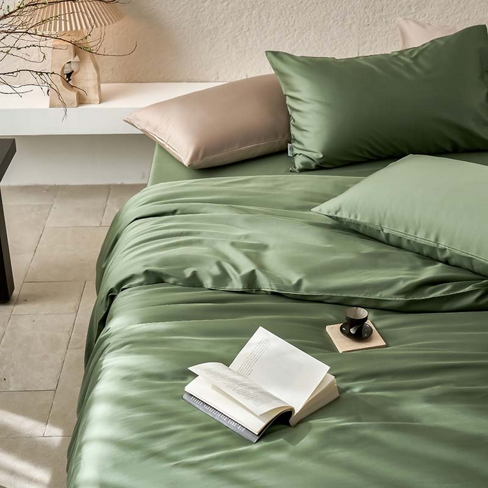 91家纺网 家纺一手货源 找家纺 咏绒家纺工厂店 2025新款60支奥地利兰精天丝纯色天丝棉四件套 松石绿（翠绿）