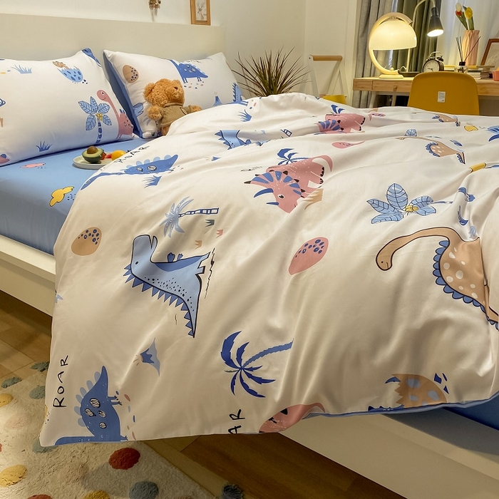 91家纺网 家纺一手货源 找家纺 吉象家纺13070全棉四件套纯棉四件套直播小清新男孩女趣味恐龙