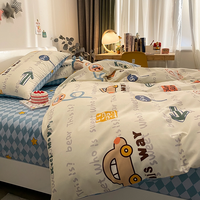 91家纺网 家纺一手货源 找家纺 吉象家纺13070全棉四件套纯棉四件套直播小清新男孩女汽车向导