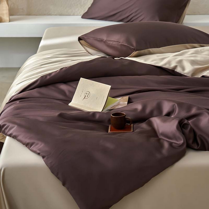 91家纺网 家纺一手货源 找家纺 咏绒家纺工厂店 2025新款60支奥地利兰精天丝纯色天丝棉四件套 摩卡（摩卡-大麦茶）