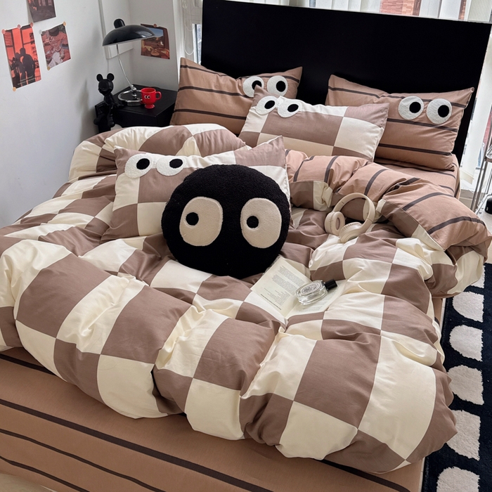 91家纺网 家纺一手货源 找家纺 吉象 2025新款大眼睛毛巾绣四件套 大眼睛-摩卡