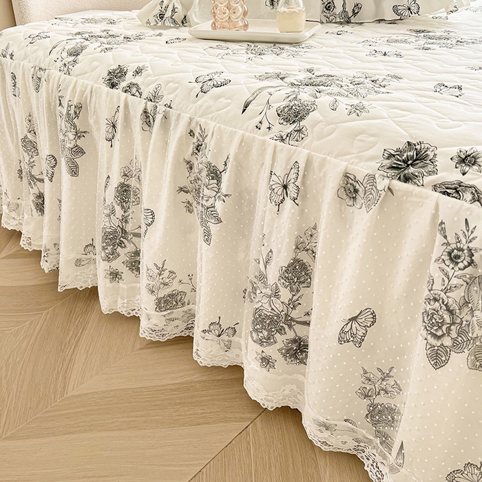 91家纺网 家纺一手货源 找家纺 宜凡家纺 2025新款糯糯棉全夹棉床笠式床裙三件套 春风舞动