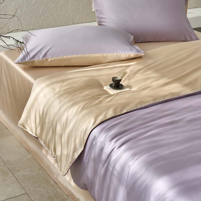 91家纺网 家纺一手货源 找家纺 咏绒家纺工厂店 2025新款60支奥地利兰精天丝纯色天丝棉四件套 紫缇（紫缇-小麦色）