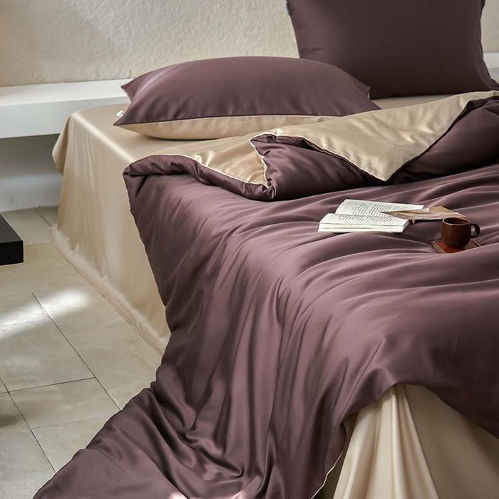 91家纺网 家纺一手货源 找家纺 咏绒家纺工厂店 2025新款60支奥地利兰精天丝纯色天丝棉四件套 摩卡（摩卡-大麦茶）