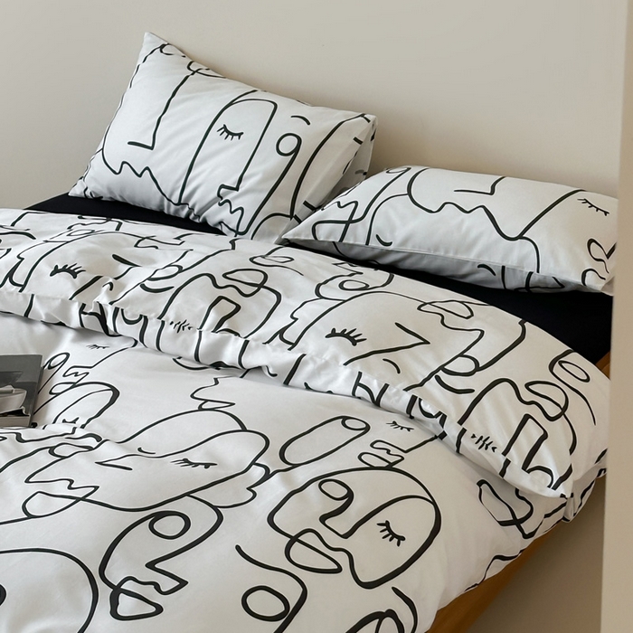 91家纺网 家纺一手货源 找家纺 （总）艾沁2025新品全棉简约黑白四件套-白日梦黑