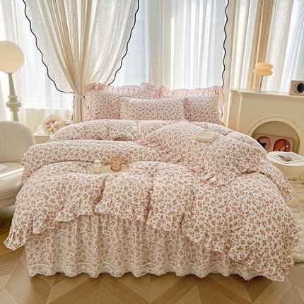宜凡家纺 2025新款糯糯棉全夹棉床笠式床裙四件套 繁花熙悦