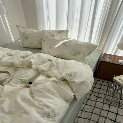 91家纺网 家纺一手货源 找家纺 尺素 2025新款全棉卡通可爱儿童四件套纯棉活性A类被套学生宿舍三件套1.8床笠双人床单 薄荷小兔