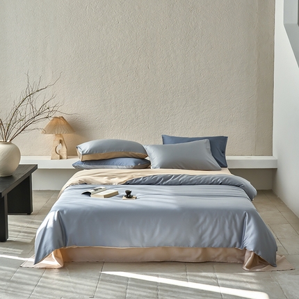 咏绒家纺工厂店 2025新款60支奥地利兰精天丝纯色天丝棉四件套 岩岭（朦胧灰-小麦色）