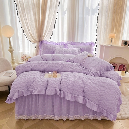 宜凡家纺 2025新款糯糯棉全夹棉床笠式床裙四件套 梦幻紫