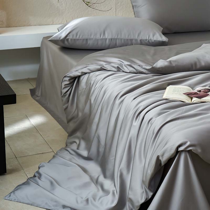 91家纺网 家纺一手货源 找家纺 咏绒家纺工厂店 2025新款60支奥地利兰精天丝纯色天丝棉四件套 典雅灰（大理石灰）